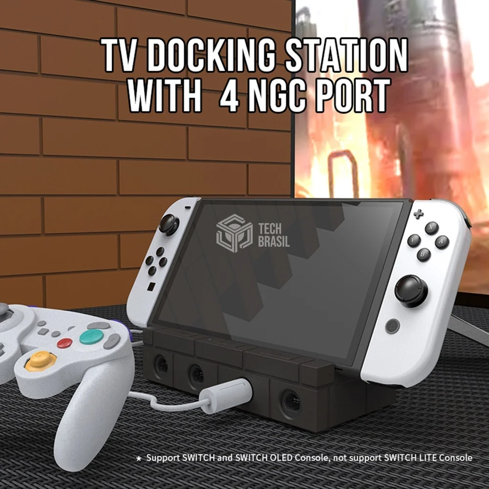 Adaptador Suporte Dock Station Para Nintendo Switch/oLED Usb 3.0 HDMI 4 Entrada De Controle Game Cube Preto