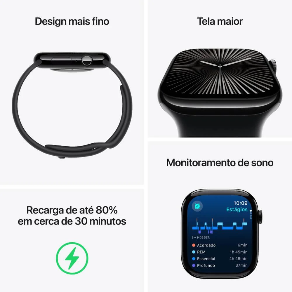 Apple Watch Series 10 Gps + Cellular • Caixa Prateada De Alumínio – 46 Mm • Pulseira Esportiva Denim – M/g