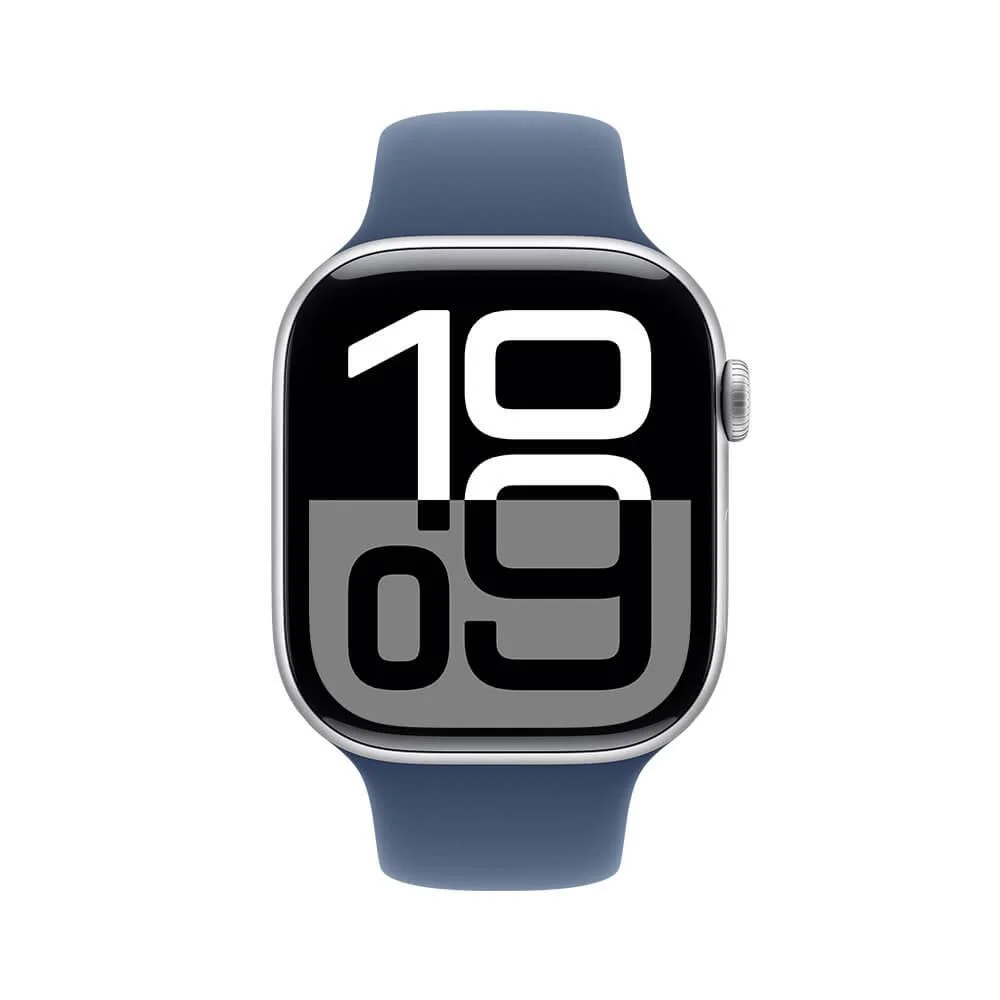 Apple Watch Series 10 Gps • Caixa Prateada De Alumínio – 46 Mm • Pulseira Esportiva Denim P/m