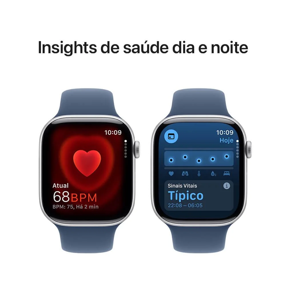 Apple Watch Series 10 Gps • Caixa Prateada De Alumínio – 46 Mm • Pulseira Esportiva Denim P/m