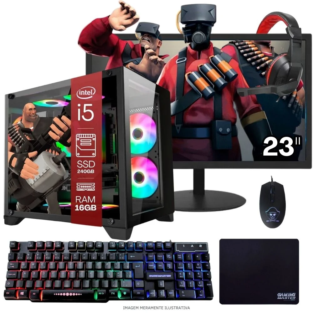 "Computador PC Gamer Completo Balão.info Intel Core I7 SSD 240GB 16gb Gabinete Aquário Teclado Mouse Mouse Pad E Headset Gamer Monitor 23"" WINDOWS 10 Pro Trial"