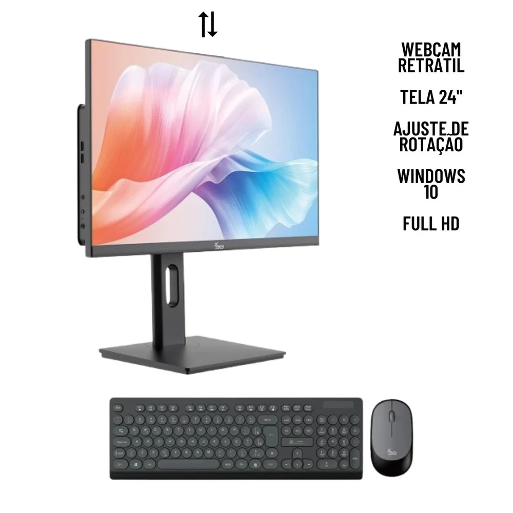 "Computador All In One I5 8GB Ram SSD 480GB Tela 24"" Com Webcam E Ajuste De Altura WINDOWS 10 - Preto." em Campinas - foto 4