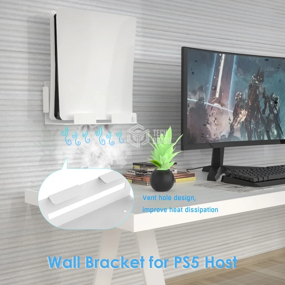 Suporte De Parede Em Aço Para Playstation 5 Ps5 Base Branco