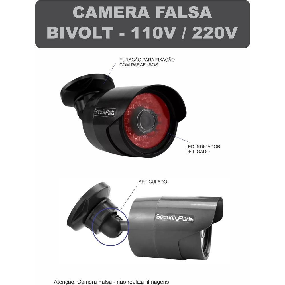Câmera De Segurança Falsa Bullet Bivolt Preta