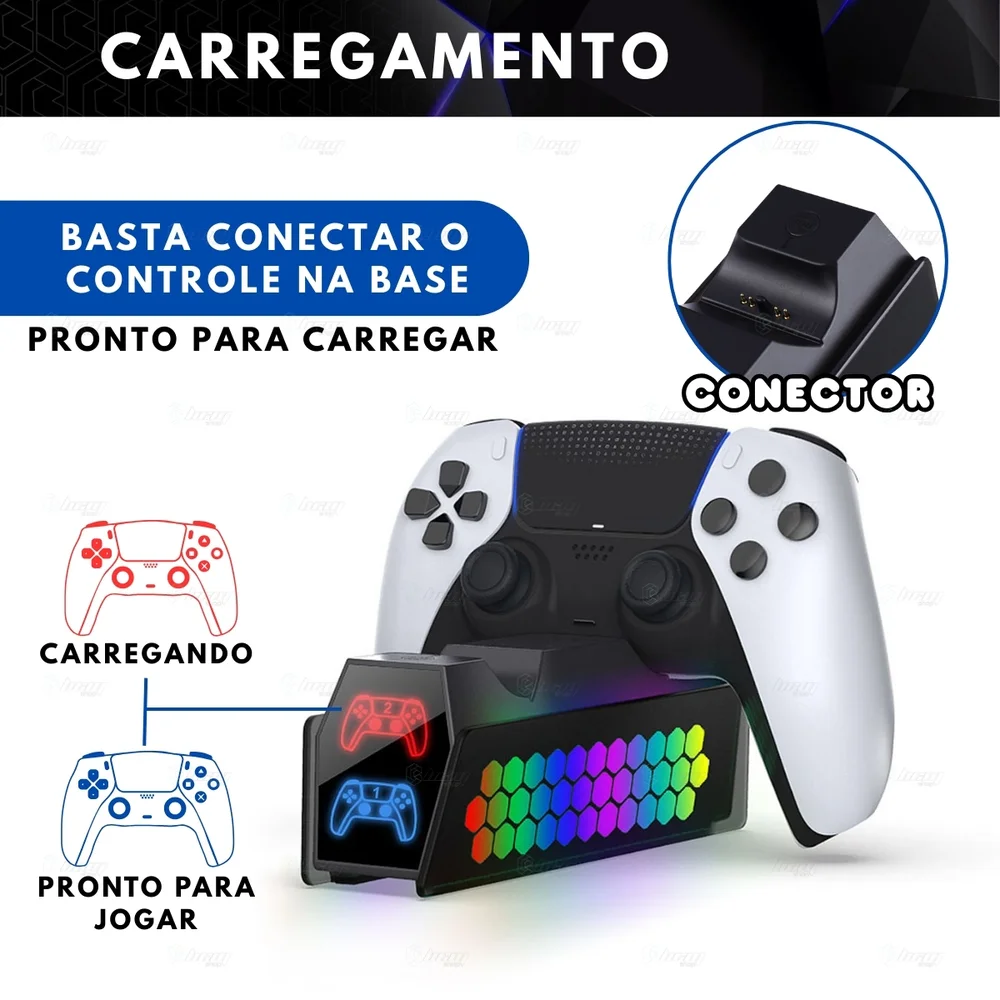Dock De Carregamento Para Controle Ps5 Luz LED Varias Cores