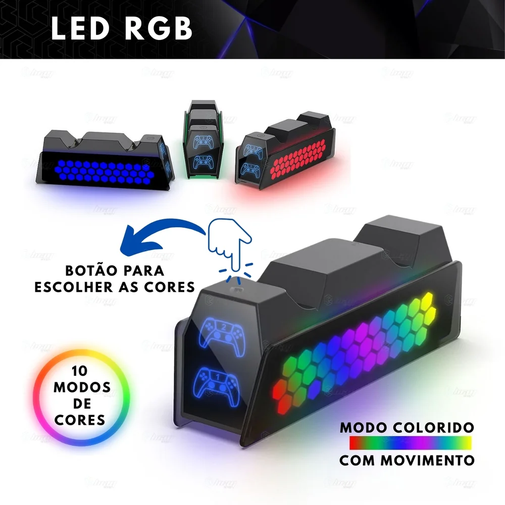 Dock De Carregamento Para Controle Ps5 Luz LED Varias Cores