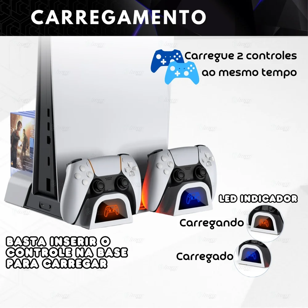 Cooler + Carregador Duplo + Slots Compatível Com Ps5 / Slim Cooler + Carregador Duplo + Slots Compatível Com Ps5 / Slim