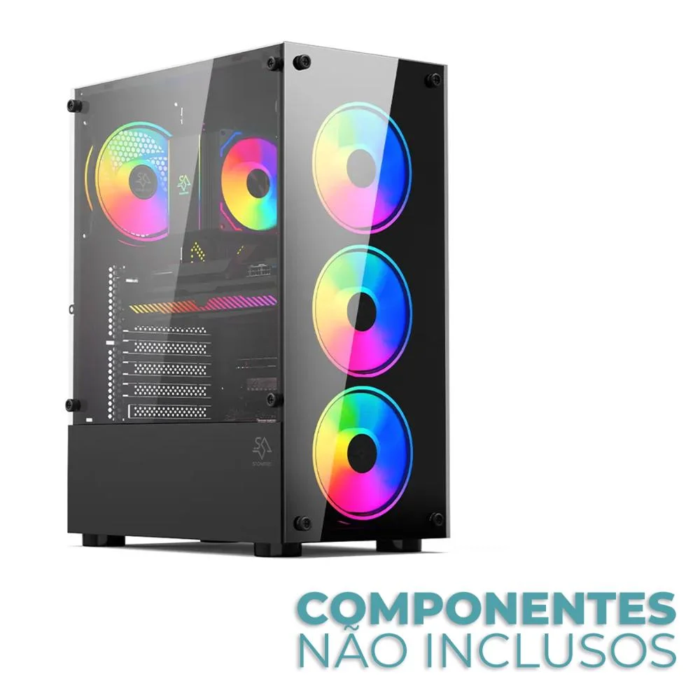 Gabinete De Computador Gamer, Mid Tower, 4 Ventoinhas Fans, Slots De Expansão PCi-e, Painel Lateral Transparente, Novo