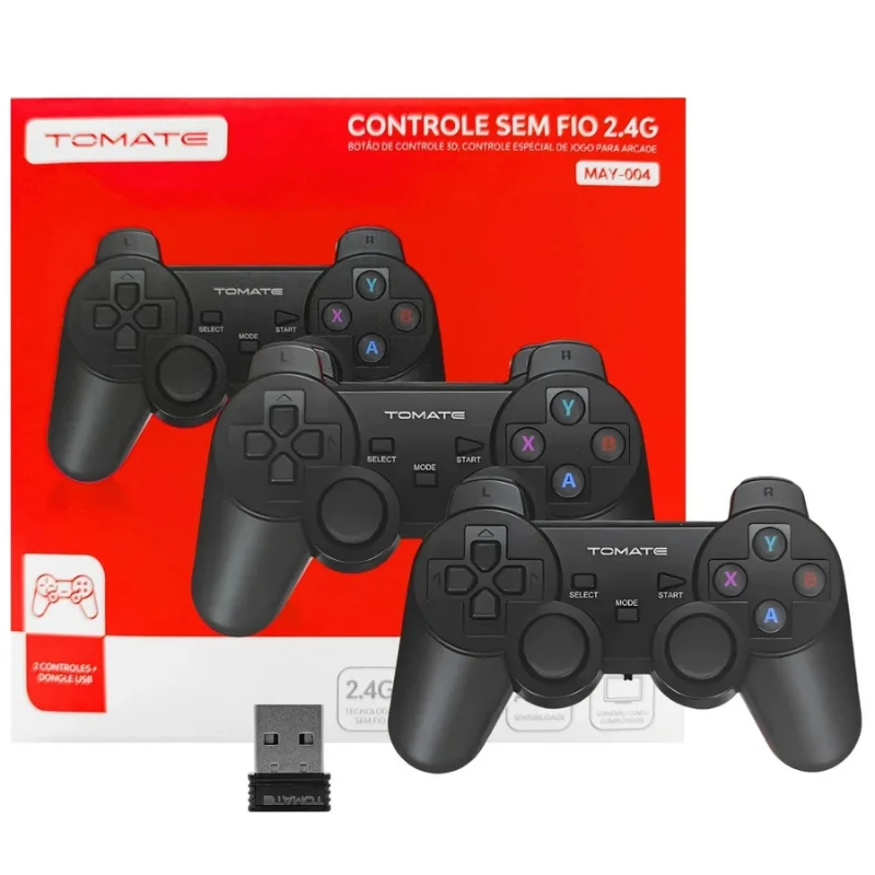 Controle Gamer Sem Fio 2 Controles E Receptor May-004 Tomate Para Games E PC