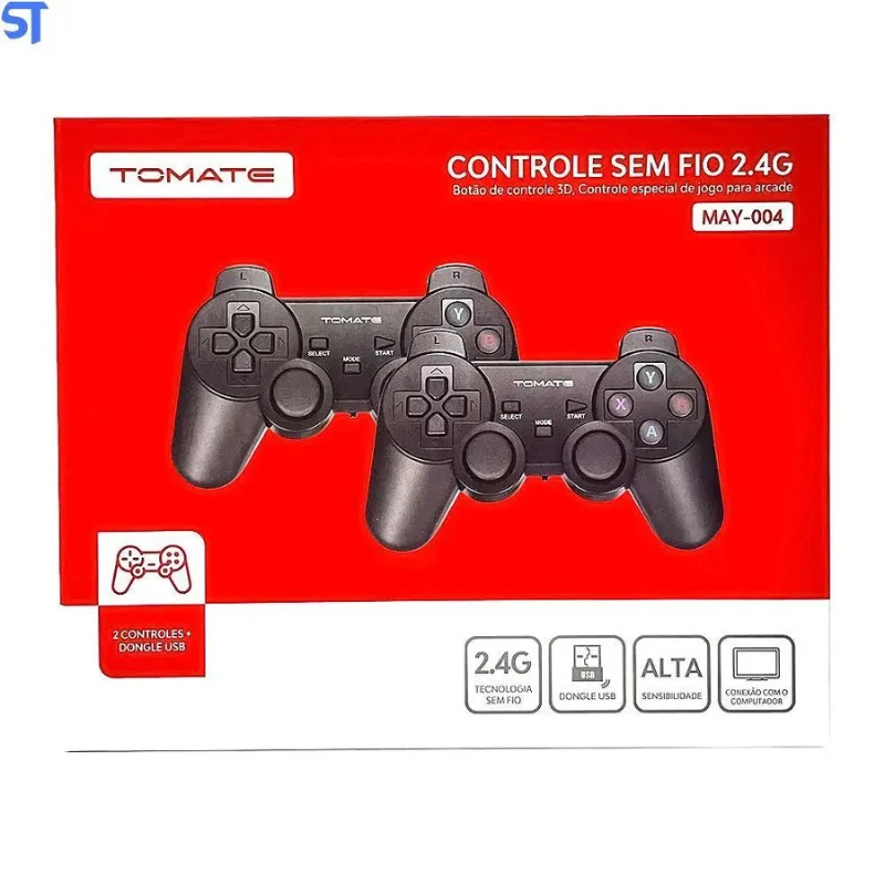 Controle Gamer Sem Fio 2 Controles E Receptor May-004 Tomate Para Games E PC