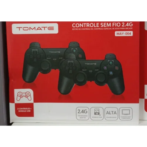Controle Gamer Sem Fio 2 Controles E Receptor May-004 Tomate Para Games E PC