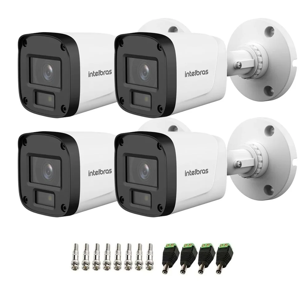 Kit 4 Câmeras Intelbras Vhd 1220 B Full Color Full Hd 1080p Visão Noturna Colorida 20m Ip67 + Plugs