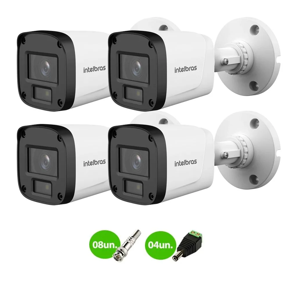 Kit 4 Câmeras Intelbras Vhd 1220 B Full Color Full Hd 1080p Visão Noturna Colorida 20m Ip67 + Plugs
