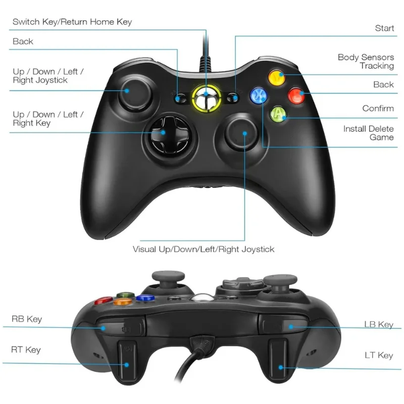 Controle Com Fio Compatível Com Xbox 360 - Joystick Modelo-YKQ-122 Cor Preto Controle Com Fio Compatível Com Xbox 360 - Joystick Modelo-YKQ-122 Cor Preto