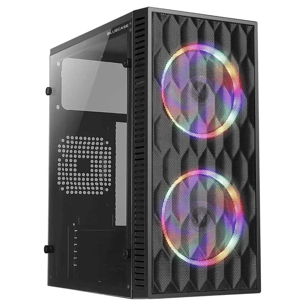 Gabinete Gamer Preto Mini Tower Com 2 Fans Rainbow RGB 120mm - Bluecase Gabinete Gamer Preto Mini Tower Com 2 Fans Rainbow RGB 120mm - Bluecase