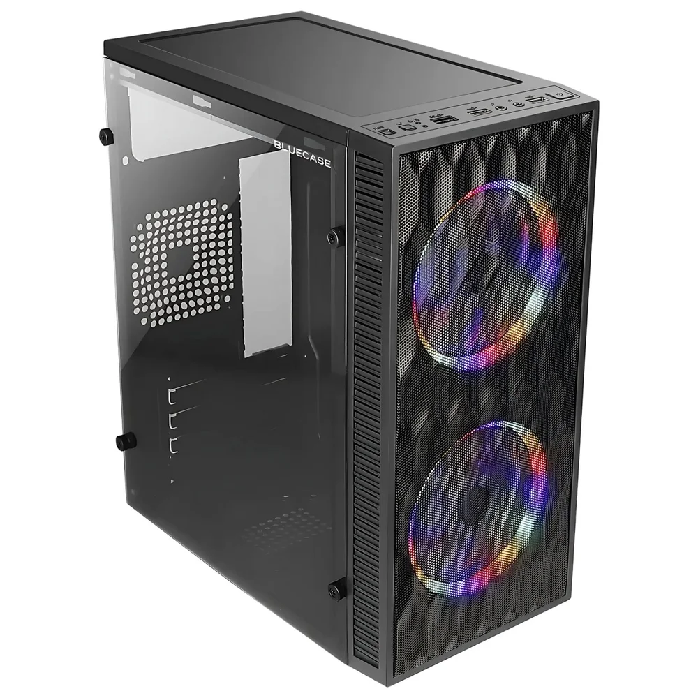 Gabinete Gamer Preto Mini Tower Com 2 Fans Rainbow RGB 120mm - Bluecase Gabinete Gamer Preto Mini Tower Com 2 Fans Rainbow RGB 120mm - Bluecase