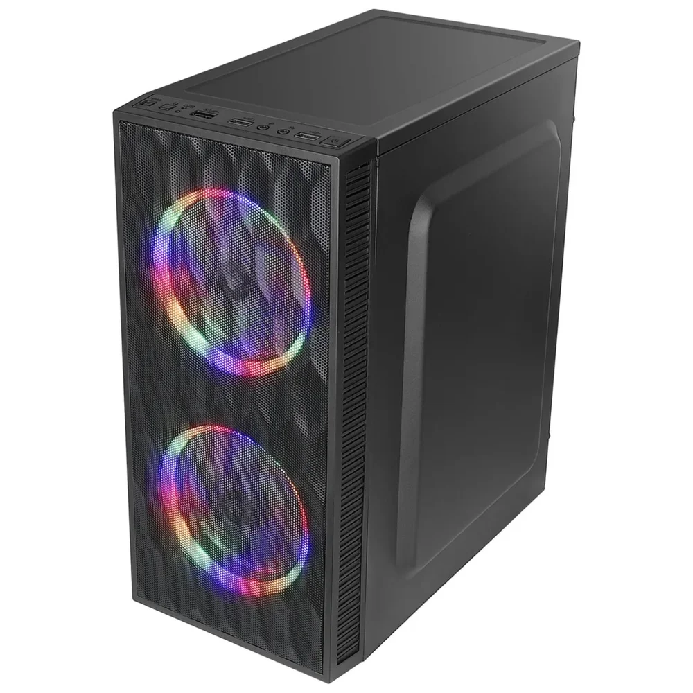 Gabinete Gamer Preto Mini Tower Com 2 Fans Rainbow RGB 120mm - Bluecase Gabinete Gamer Preto Mini Tower Com 2 Fans Rainbow RGB 120mm - Bluecase