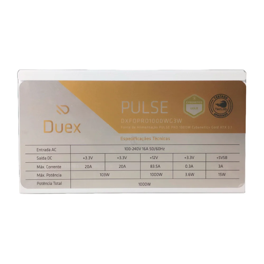 Fonte De Alimentação Duex Multi White 1000w Cybenetics Gold Teclab Full Modular - Dxfopro1000wg3w Fonte De Alimentação Duex Multi White 1000w Cybenetics Gold Teclab Full Modular - Dxfopro1000wg3w