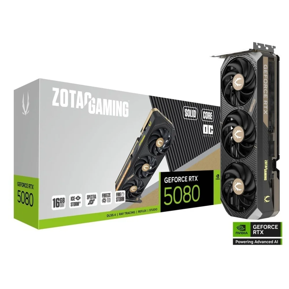Placa De Video Zotac RTX 5080 Solid Core Oc 16gb Gddr7 256bits - Zt-b50800j2-10p Placa De Video Zotac RTX 5080 Solid Core Oc 16gb Gddr7 256bits - Zt-b50800j2-10p