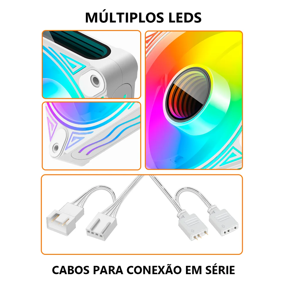 Kit 4 Cooler Fan Coolmoon DM1 Alta Performance, Branco, Pwm 4 Pinos, ARGB 3 Pinos, Silencioso, 800-1800 RPM, Com Controlador de LED Kit 4 Cooler Fan Coolmoon DM1 Alta Performance, Branco, Pwm 4 Pinos, ARGB 3 Pinos, Silencioso, 800-1800 RPM, Com Controlador de LED