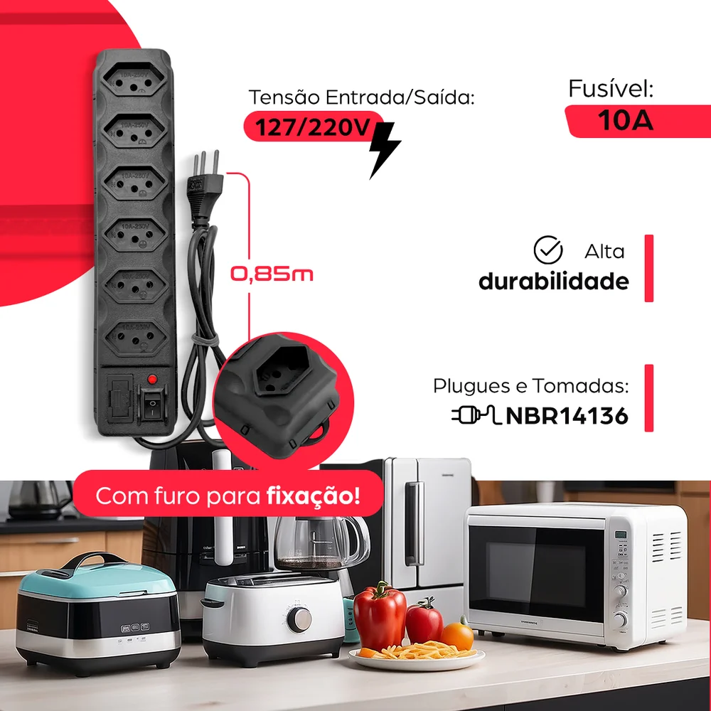 Filtro De Linha Extensão Régua Elétrica 6 Tomadas Bivolt