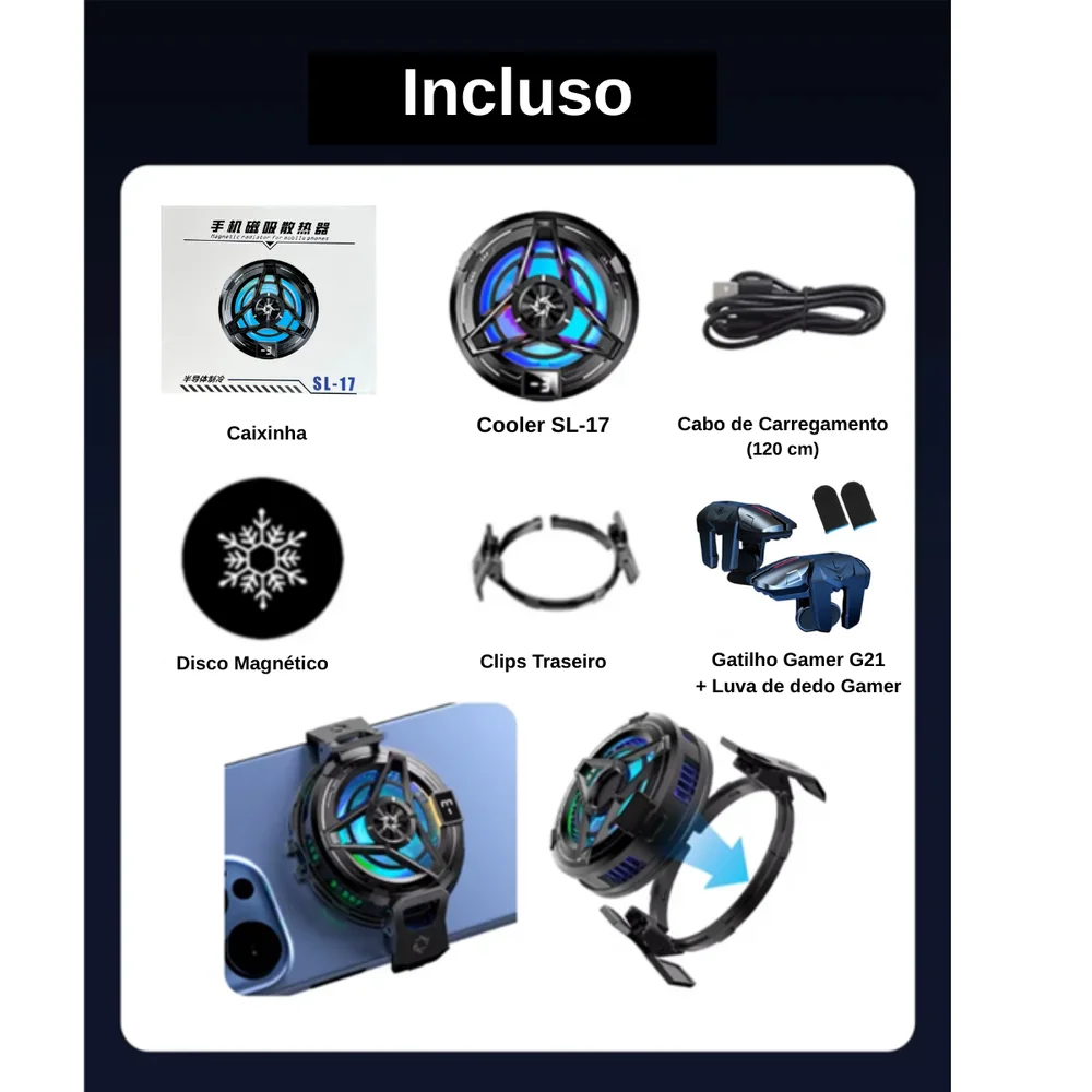 Kit Celular Gamer - Cooler Gamer Sl-17 + Gatilho Gamer +luva Kit Celular Gamer - Cooler Gamer Sl-17 + Gatilho Gamer +luva