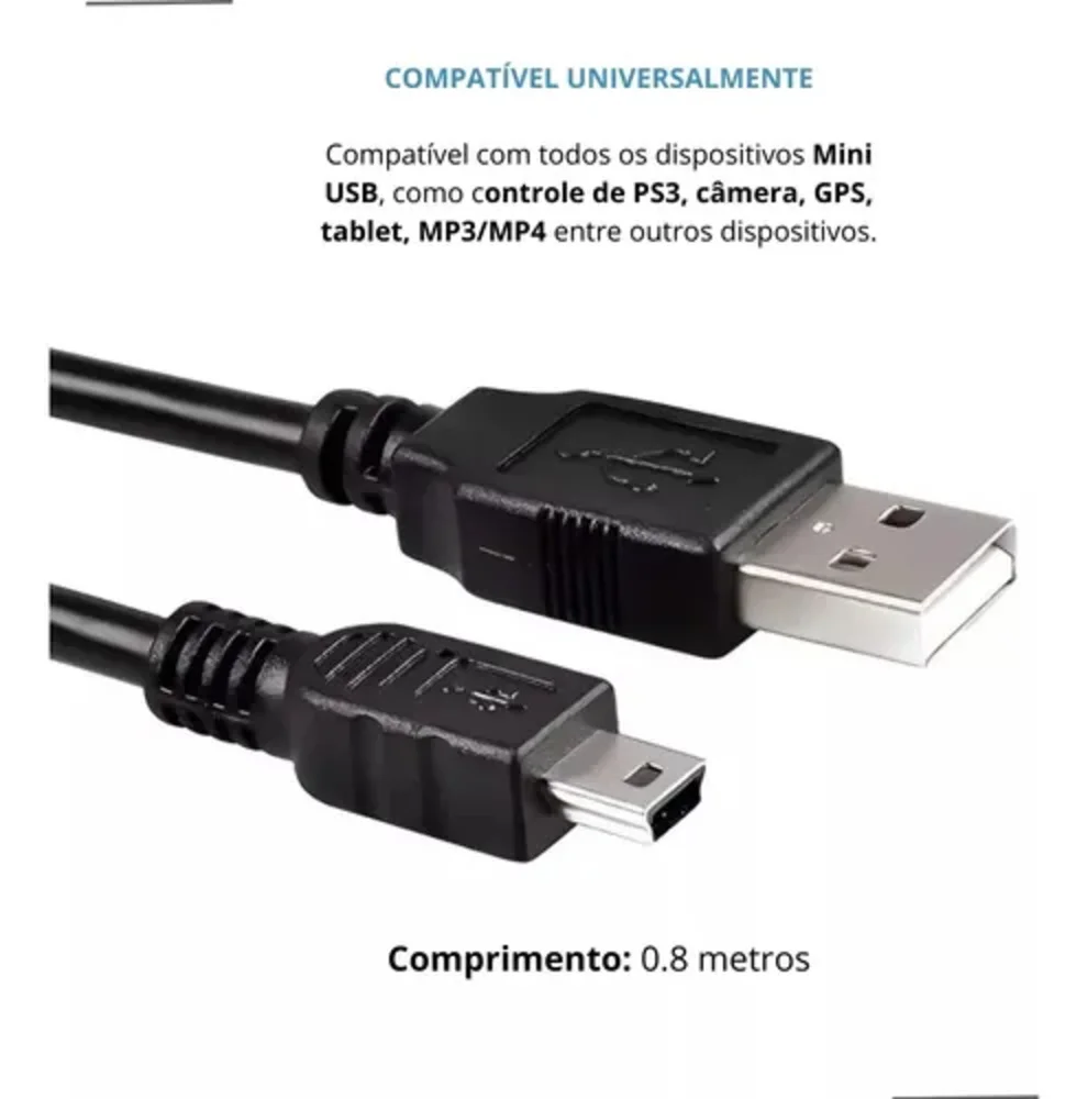 Cabo V3 Usb Carregador Compatível Com Controle Ps3 Caixinha De Som Headset Tablet Cabo V3 Usb Carregador Compatível Com Controle Ps3 Caixinha De Som Headset Tablet