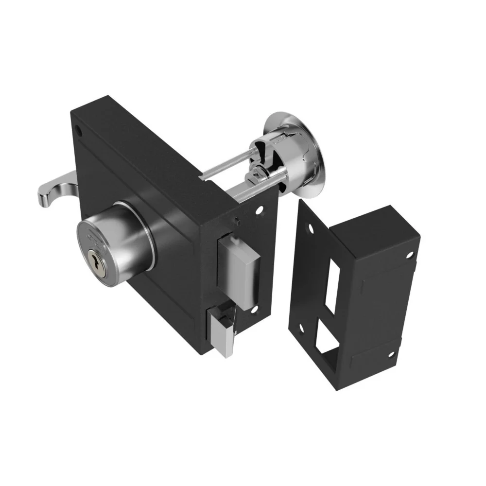 Fechadura De Sobrepor 701/100 Com Prolongador Preto Fosco Espelho Inox Stam