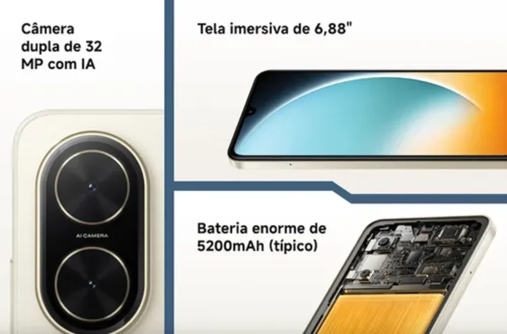 "Celular Xiaomi Poco C71 64gb 3gb Ram De 6.88"" 32mp 8mp - Preto (global)" - view 3