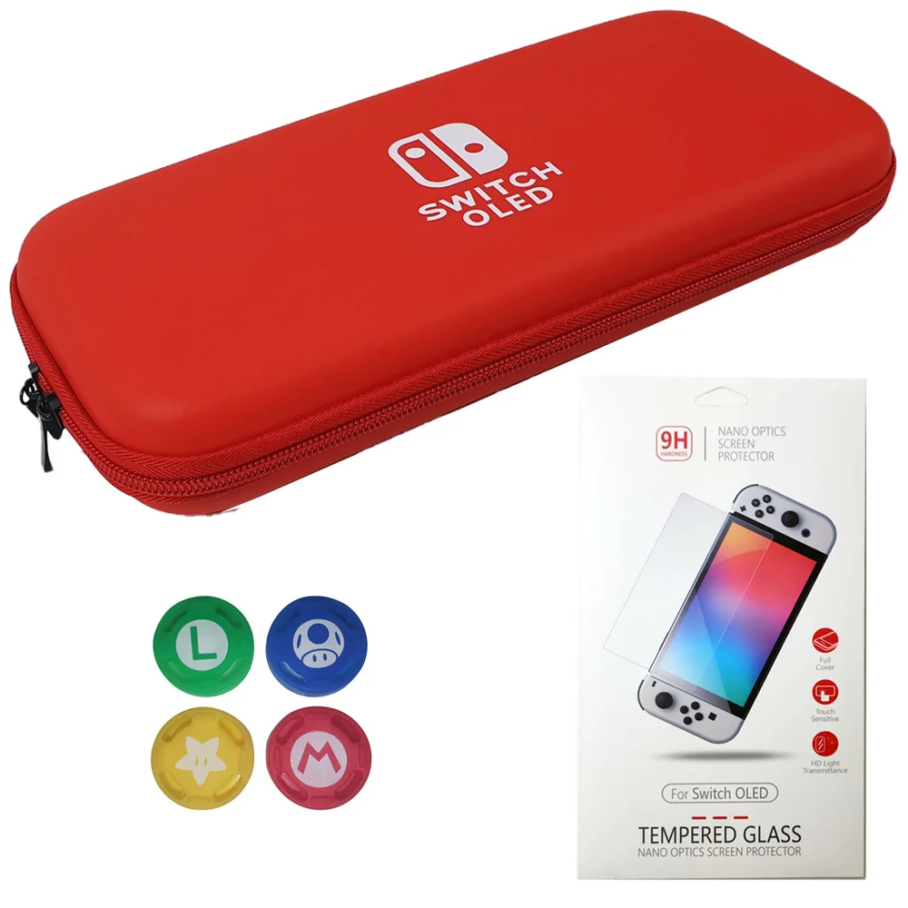 Case Nintendo Switch OLED Vermelho+ 4 Grips + Película Vidro Case Nintendo Switch OLED Vermelho+ 4 Grips + Película Vidro