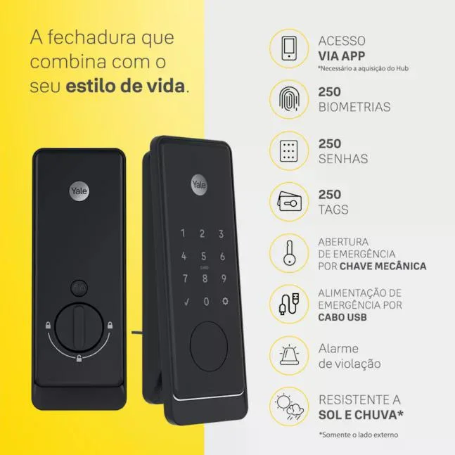 Fechadura Digital Gemini Mini Com Biometria Senha Tag Yale