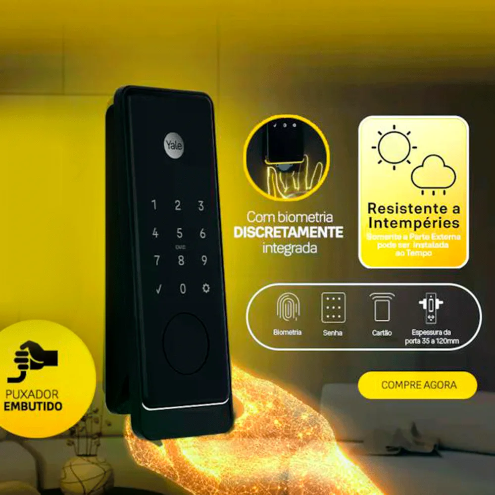 Fechadura Digital Gemini Mini Com Biometria Senha Tag Yale
