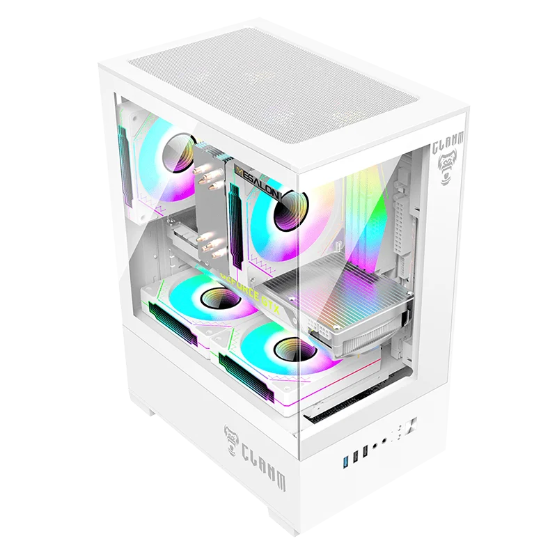 Gabinete Gamer Aquário Clanm Megalon, Vidro Temperado - Snow Gabinete Gamer Aquário Clanm Megalon, Vidro Temperado - Snow