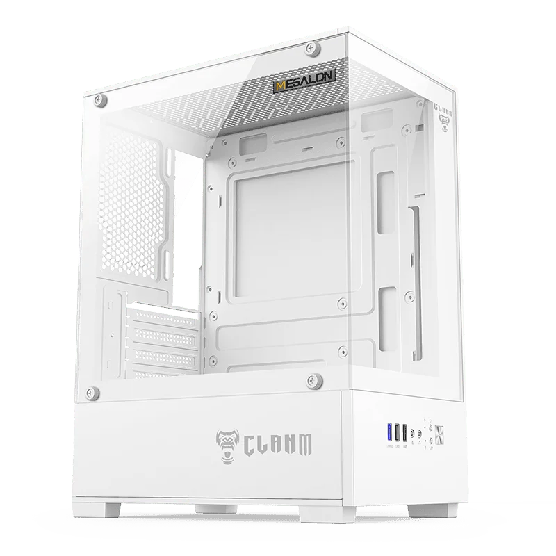 Gabinete Gamer Aquário Clanm Megalon, Vidro Temperado - Snow Gabinete Gamer Aquário Clanm Megalon, Vidro Temperado - Snow