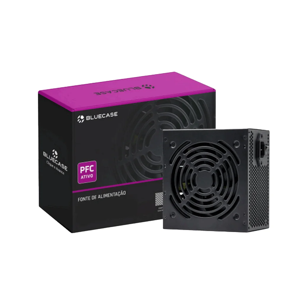 Fonte Bluecase 600w Pfc Ativo Atx Ps/2pfc Ativo C/cabo (blu600-pfcps2) Bivolt Auto Preto Fonte Bluecase 600w Pfc Ativo Atx Ps/2pfc Ativo C/cabo (blu600-pfcps2) Bivolt Auto Preto