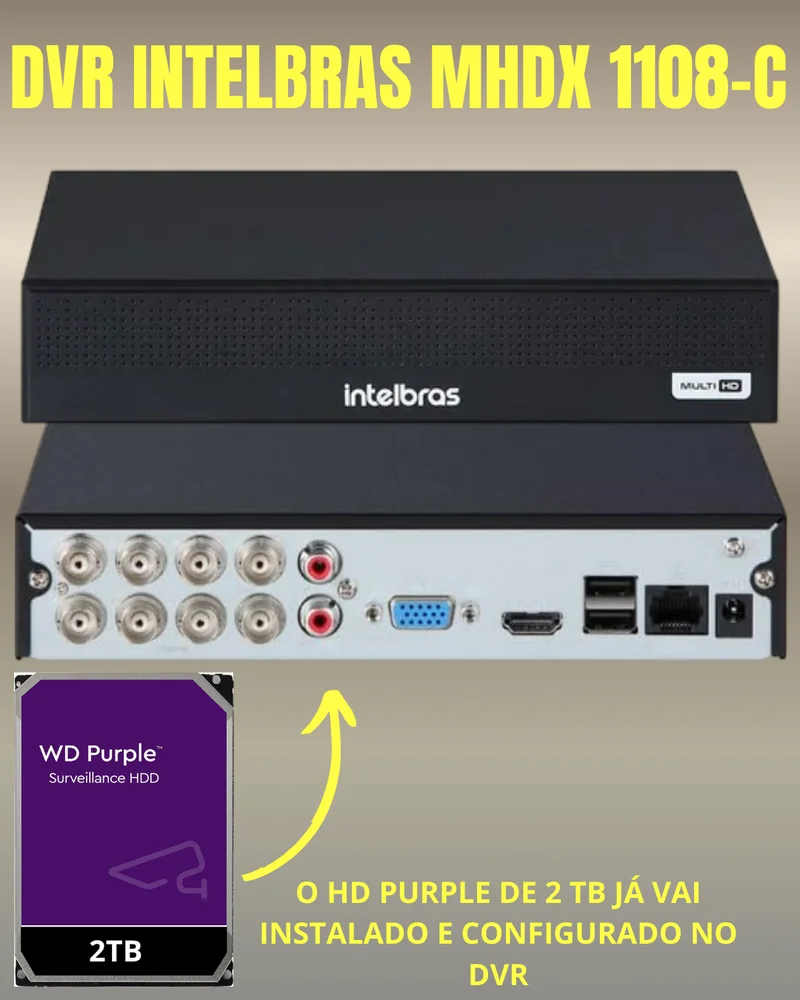 Kit 5 Câmeras Full Color C/áudio Dvr Intelbras 8ch 2TB Purple