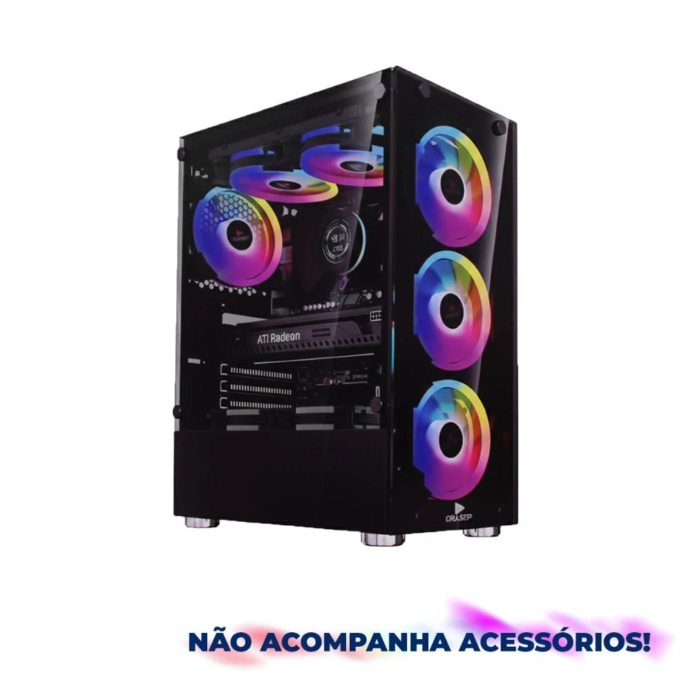 Gabinete Gamer 6 Ventoinhas RGB Mid Tower Atx Vidro Lateral Baia Para SSD/hdd Gabinete Gamer 6 Ventoinhas RGB Mid Tower Atx Vidro Lateral Baia Para SSD/hdd