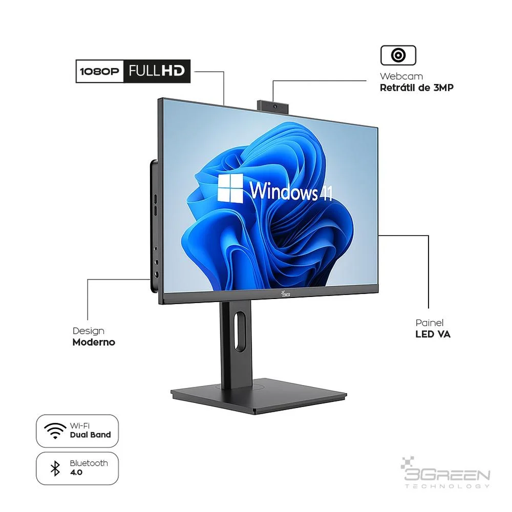 "Computador All In One 24"" Preto, Intel i7 9700, 16gb, SSD 512gb, WINDOWS 11  , Webcam, Wi-fi, 3green Unique" em Campinas - foto 4