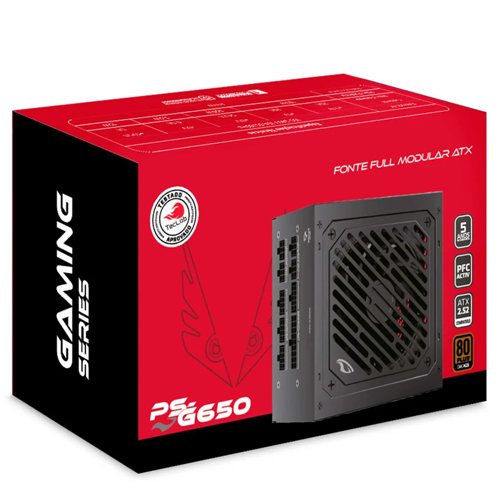 Fonte Gamer C3tech, 650w, Atx, 80 Plus Bronze, Cybernetics Gaming, Full Modular, Pfc Ativo - Ps-g650 Fonte Gamer C3tech, 650w, Atx, 80 Plus Bronze, Cybernetics Gaming, Full Modular, Pfc Ativo - Ps-g650