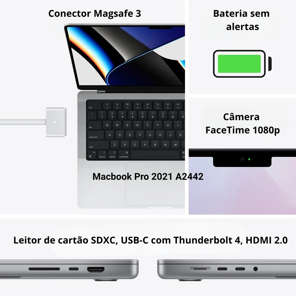 "Usado -  Macbook Pro M1 A2442  8 Cores SSD 500gb 16gb Ddr4 Tela 14,2"" Vídeo Dedicado Apple" - view 2