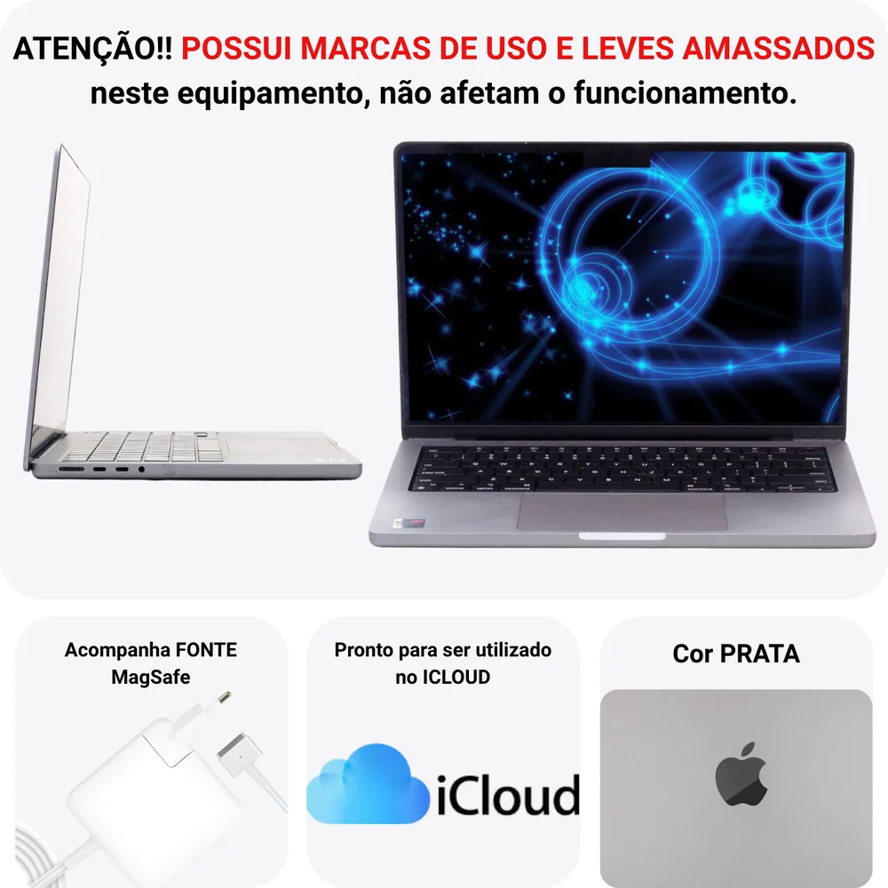 "Usado -  Macbook Pro M1 A2442  8 Cores SSD 500gb 16gb Ddr4 Tela 14,2"" Vídeo Dedicado Apple" - view 3